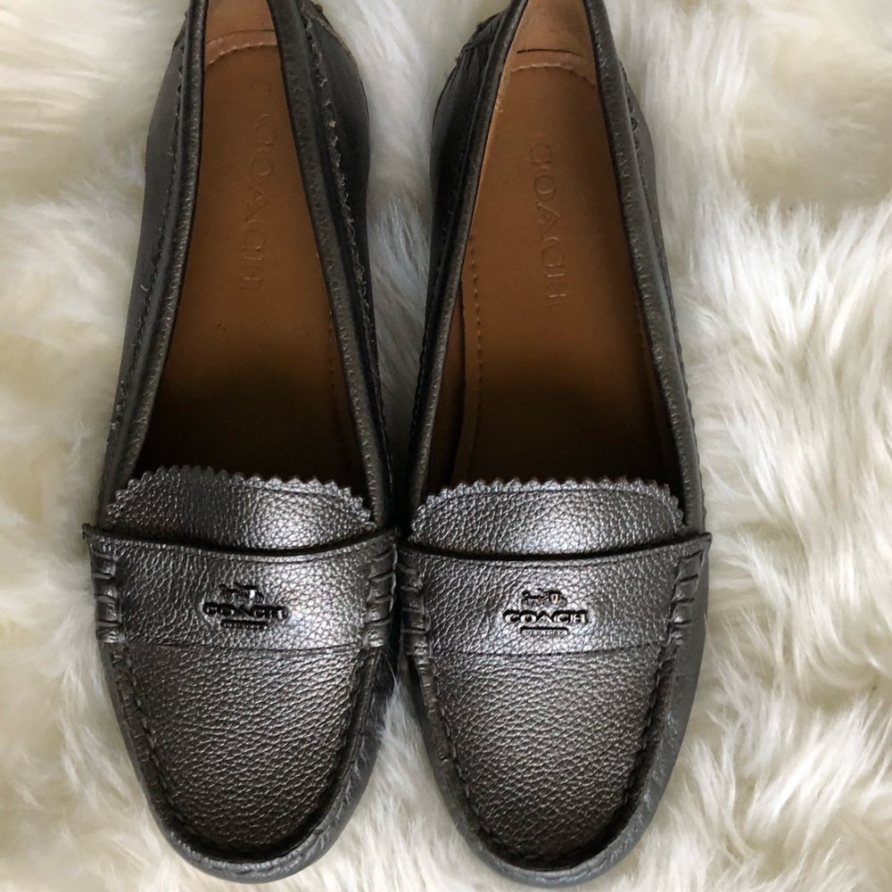 NWOT Coach Silver Grey Loafers